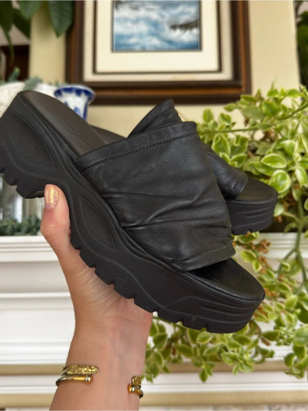 Free People Night/Black Poolside Platflorm Slides Chunky Size 37 - Picture 2 of 4